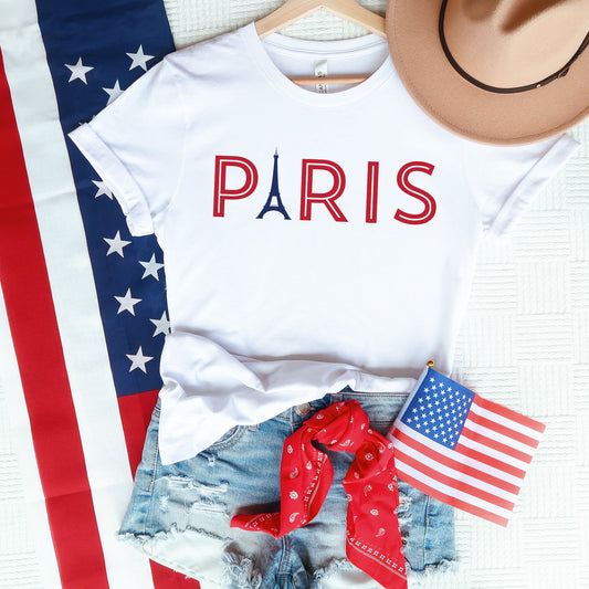 Red And Blue Paris Eiffel | Short Sleeve Graphic Tee