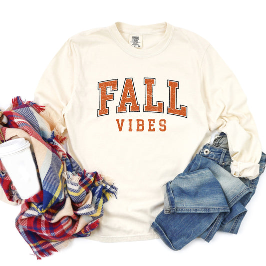 Fall Vibes Varsity Grunge | Garment Dyed Long Sleeve