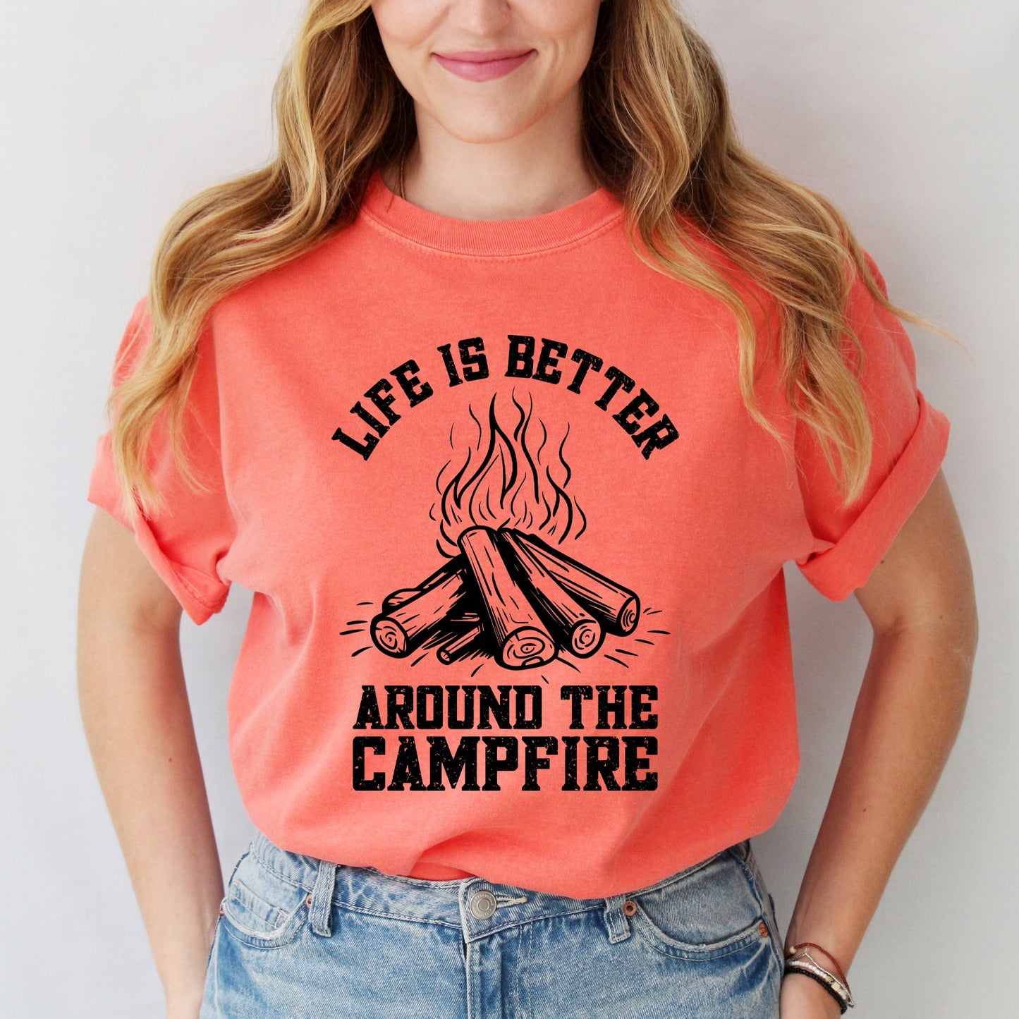 Life Is Better Around The Campfire Distressed | Garment Dyed Short Sleeve Tee