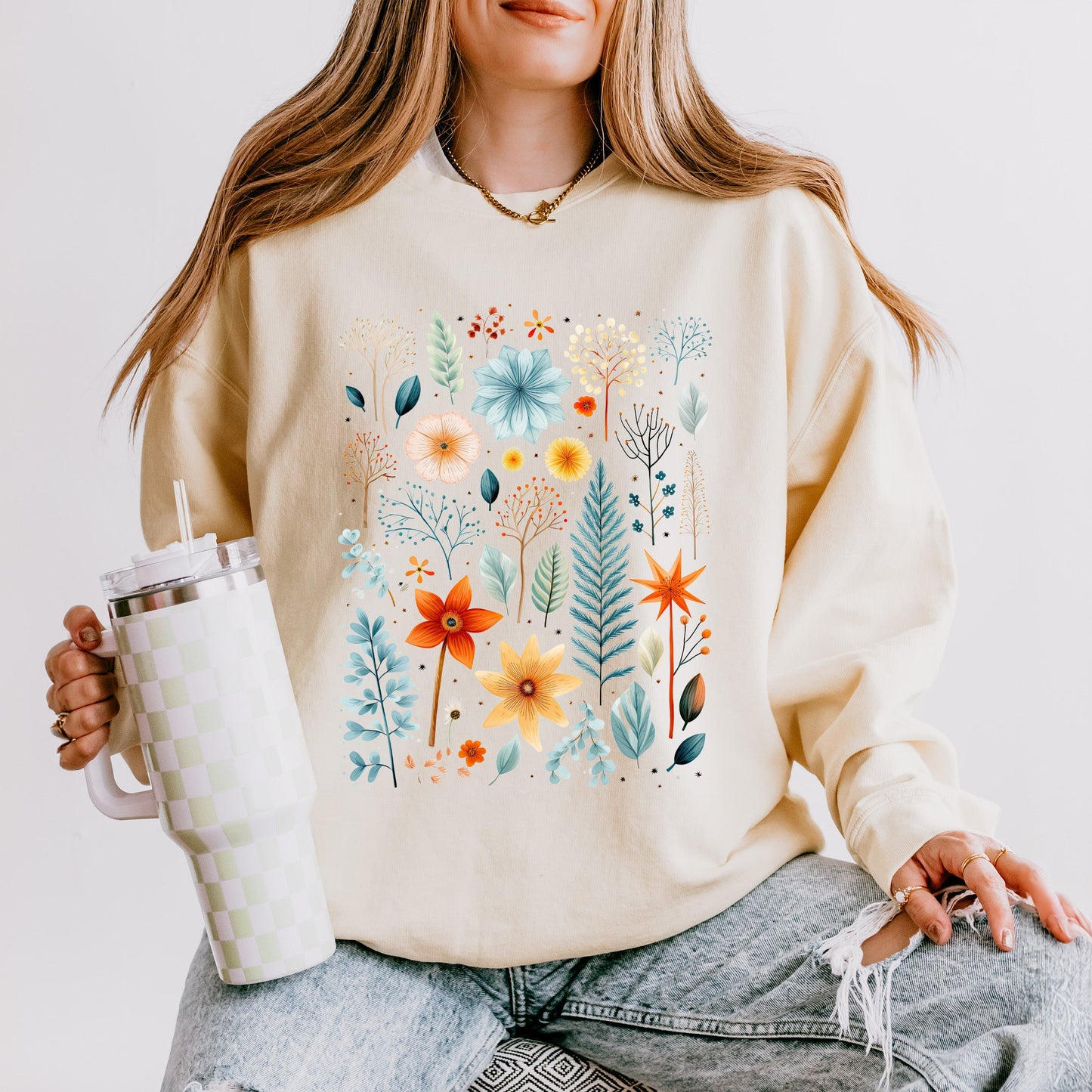 Winter Floral  | Lightweight Garment Dyed Sweatshirt