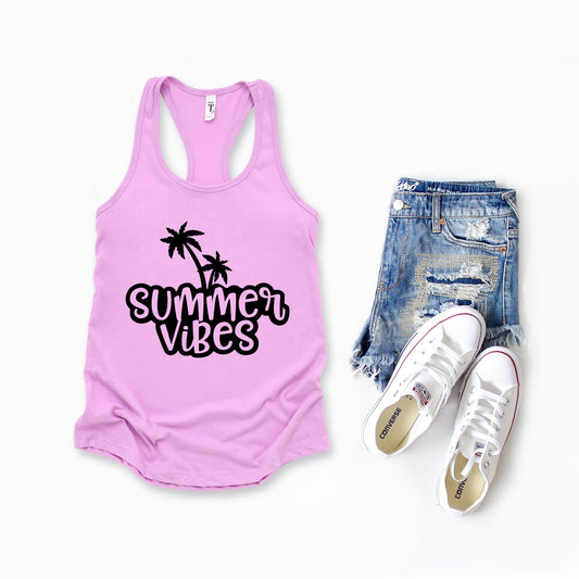 Summer Vibes Cursive Palm Trees | Racerback Tank