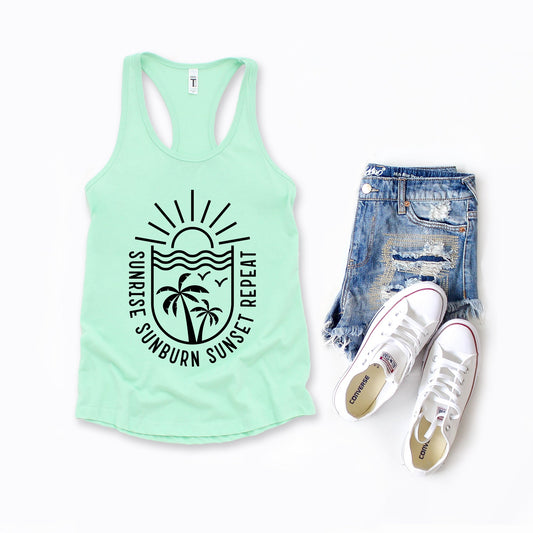 Sunrise Sunburn Sunset Repeat Beachscape | Racerback Tank