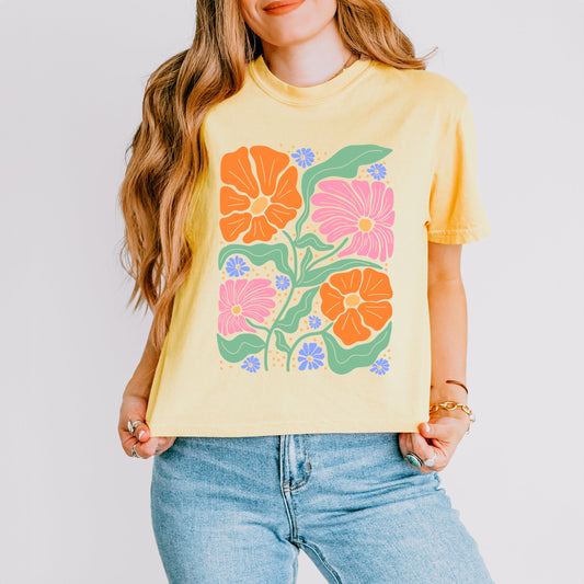 Boho Floral Collage | Relaxed Fit Cropped Tee