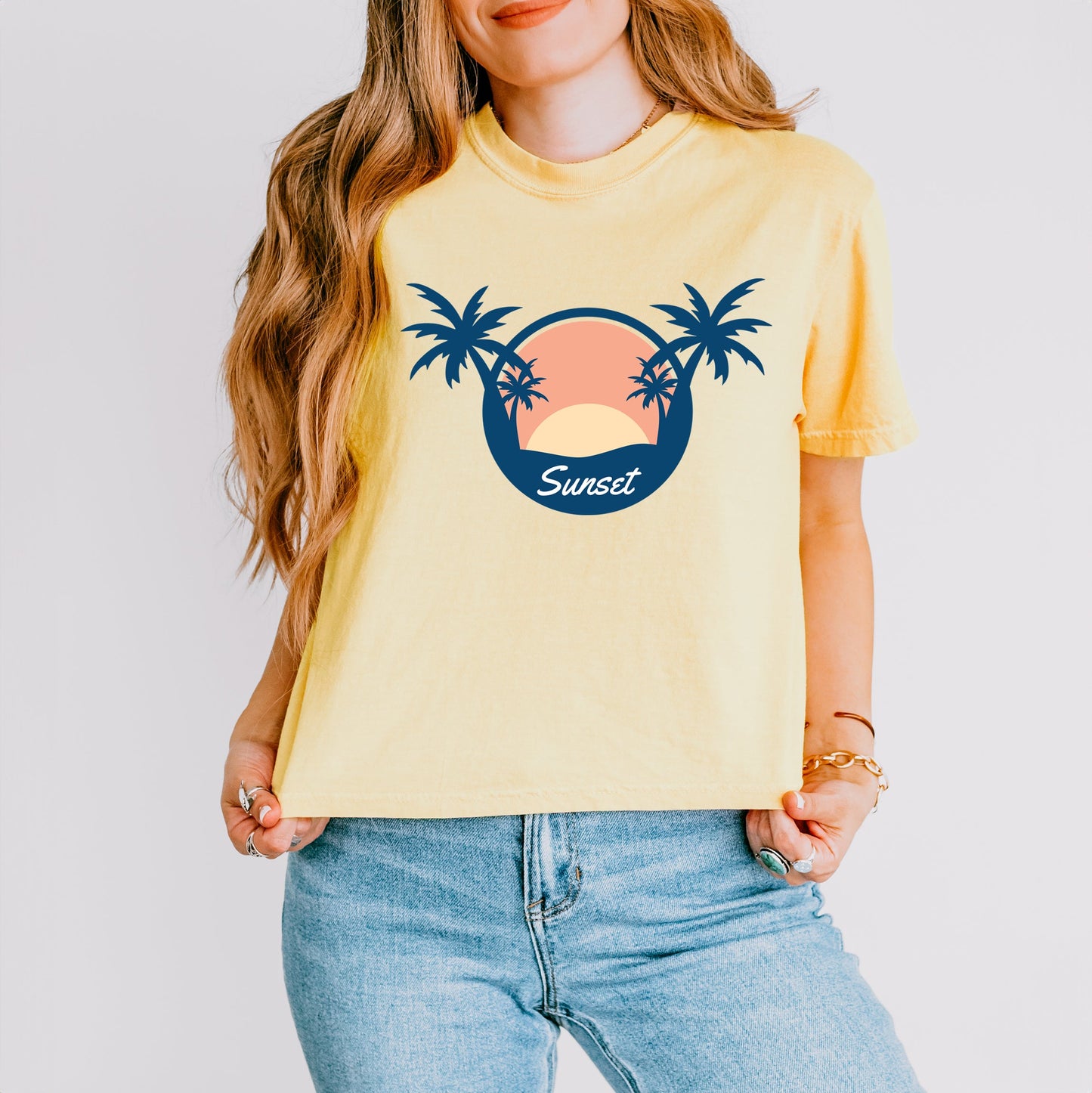 Sunset Palm Trees | Relaxed Fit Cropped Tee