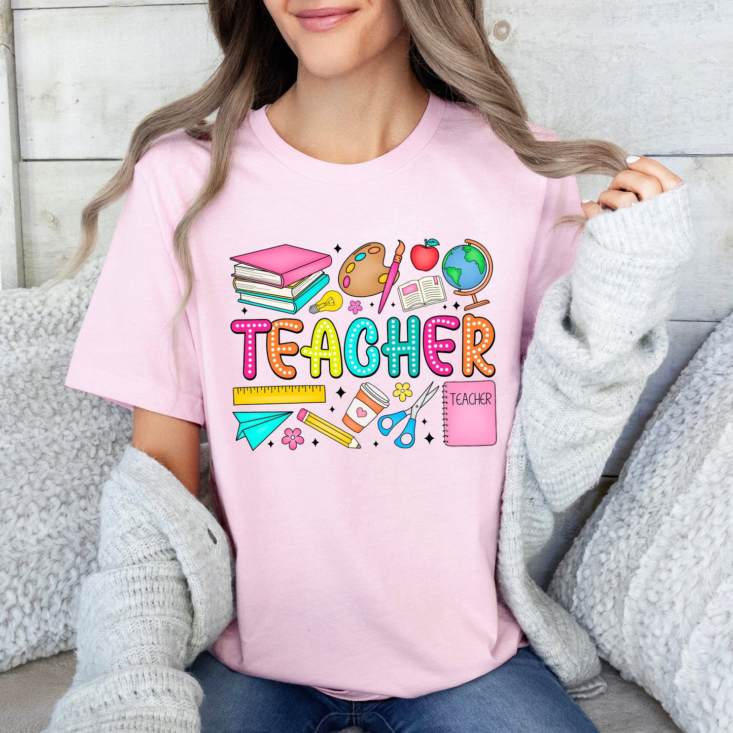 Teacher Bright Collage | Short Sleeve Graphic Tee