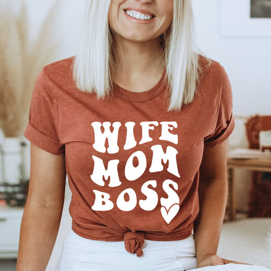 Wife Mom Boss Wavy Heart | Short Sleeve Graphic Tee