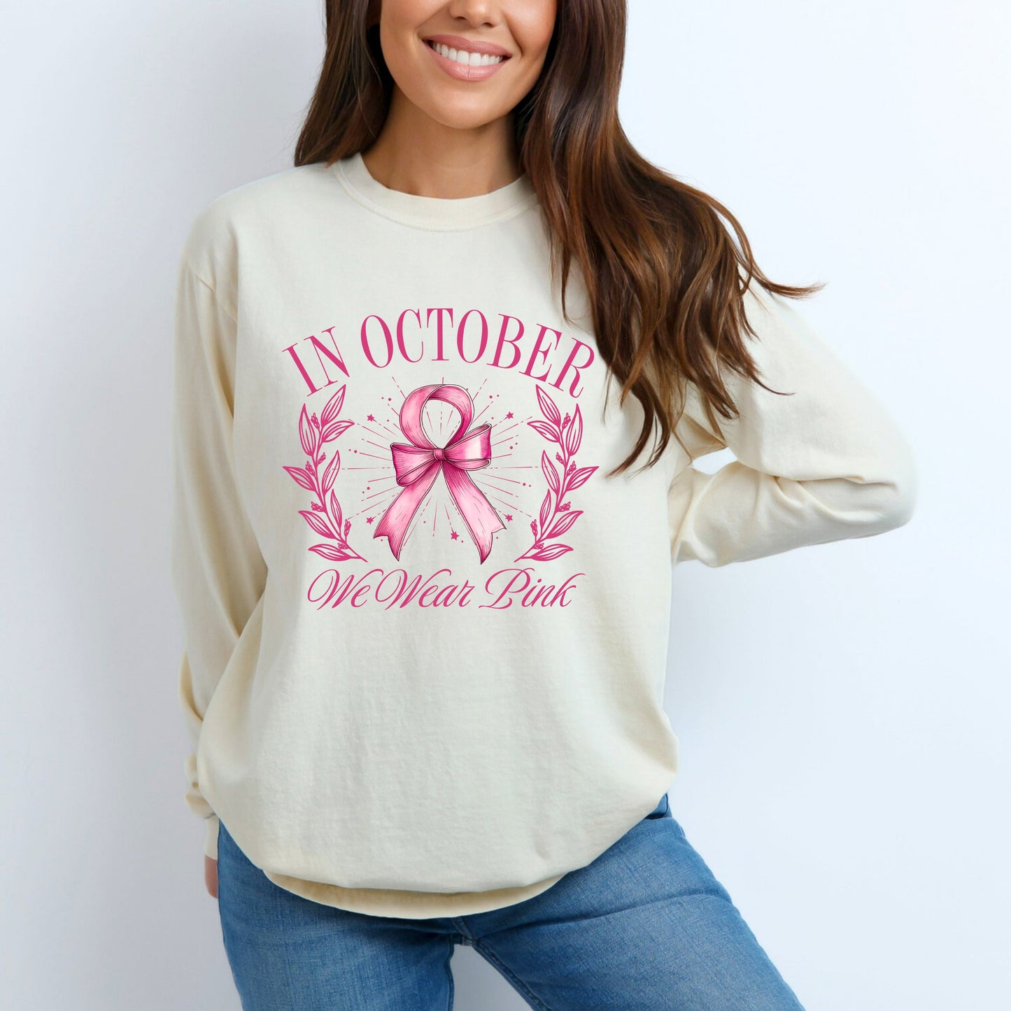 Coquette October We Wear Pink | Garment Dyed Long Sleeve