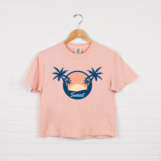 Sunset Palm Trees | Relaxed Fit Cropped Tee