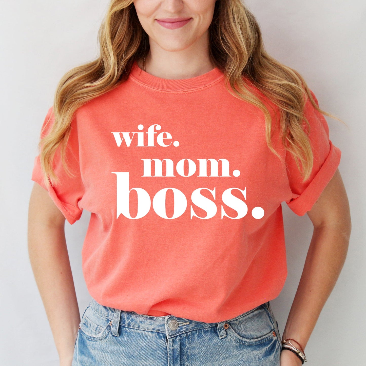 Wife Mom Boss Typewriter | Garment Dyed Short Sleeve Tee