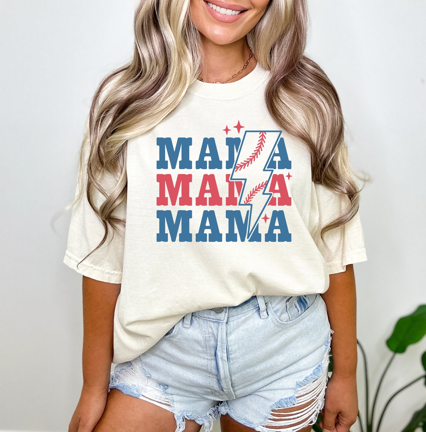 Baseball Mama Lightning Bolt | Garment Dyed Short Sleeve Tee