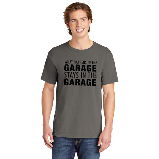 What Happens In The Garage | Men's Garment Dyed Tee