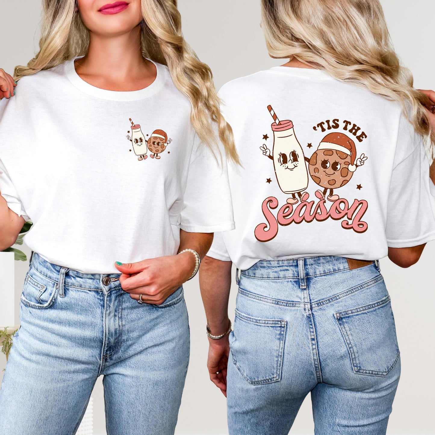 Tis The Season Milk And Cookies | Front & Back Short Sleeve Graphic Tee