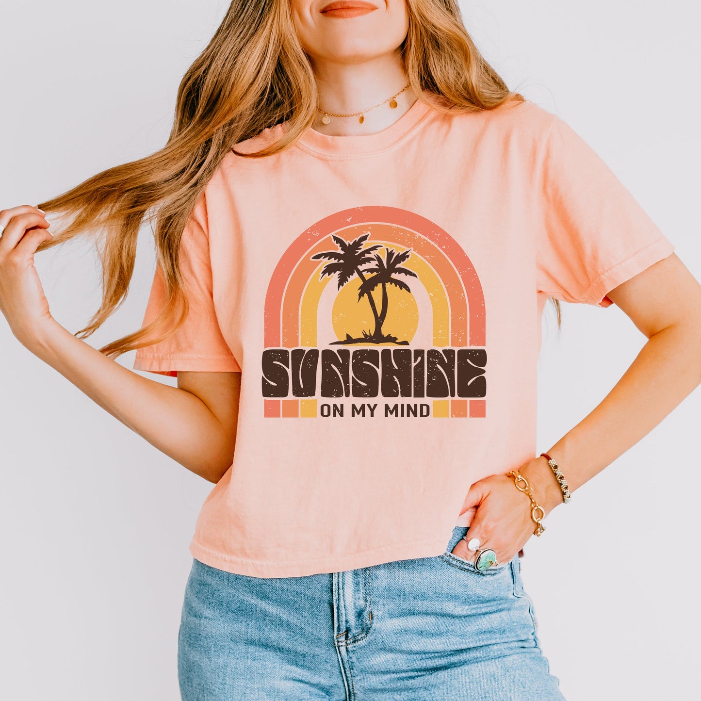 Sunshine On My Mind Rainbow | Relaxed Fit Cropped Tee