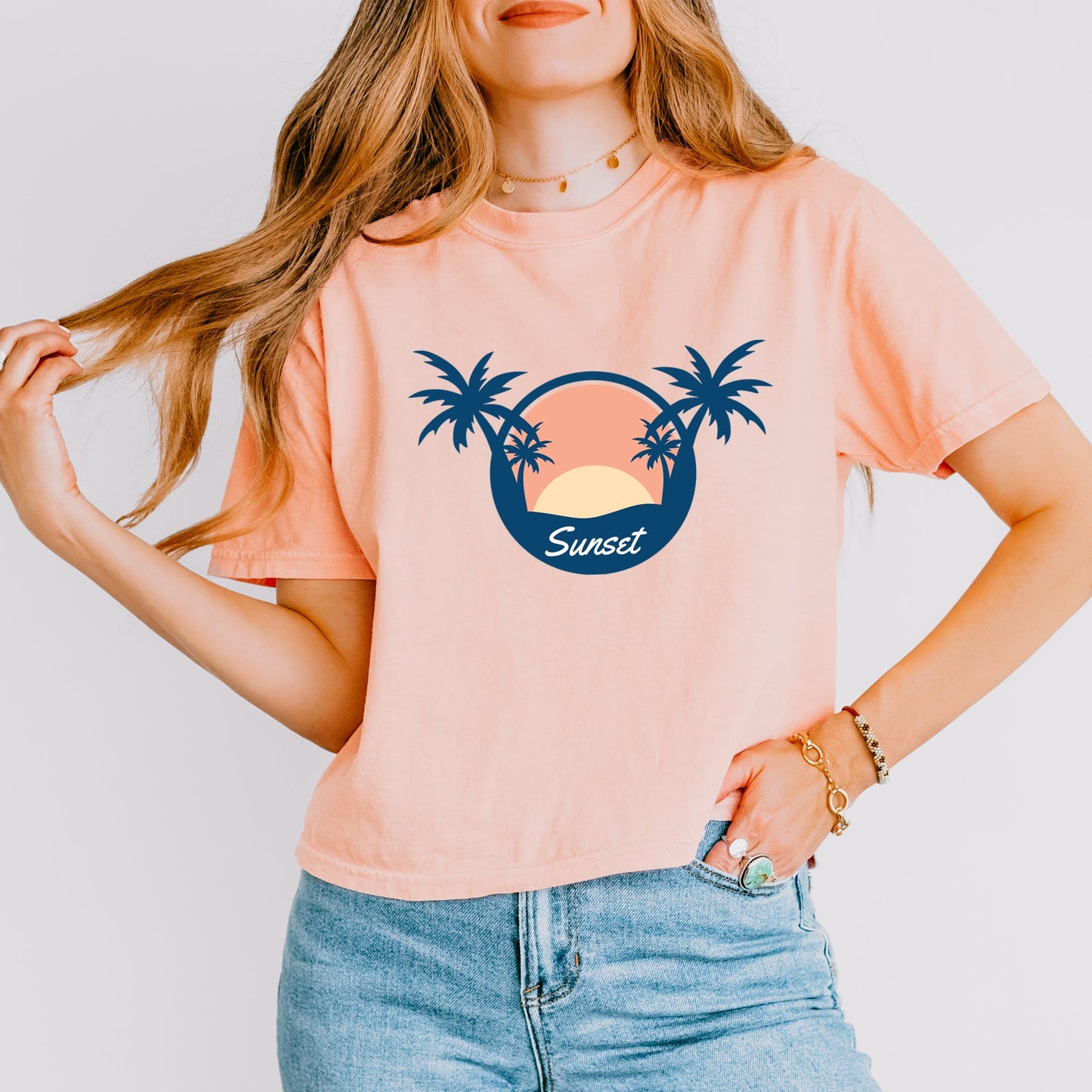 Sunset Palm Trees | Relaxed Fit Cropped Tee