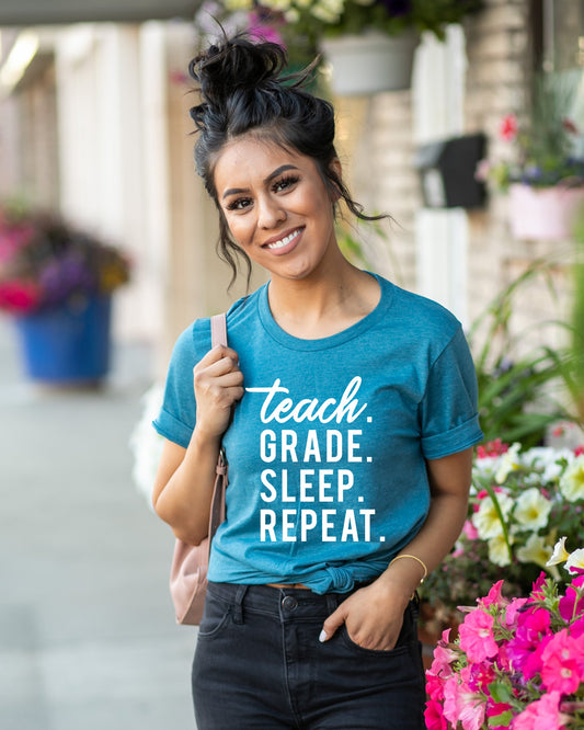 Teach Grade Sleep Repeat | Short Sleeve Graphic Tee