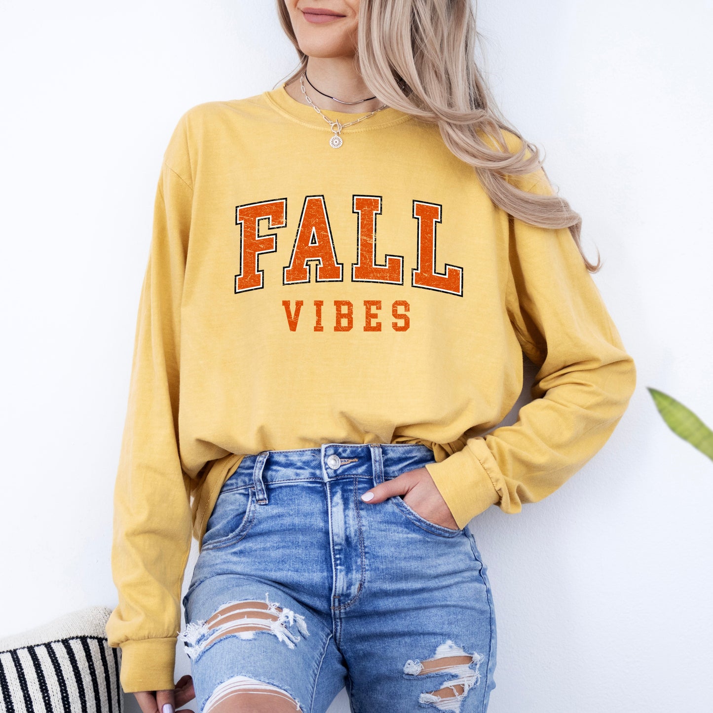 Fall Vibes Varsity Grunge | Garment Dyed Long Sleeve