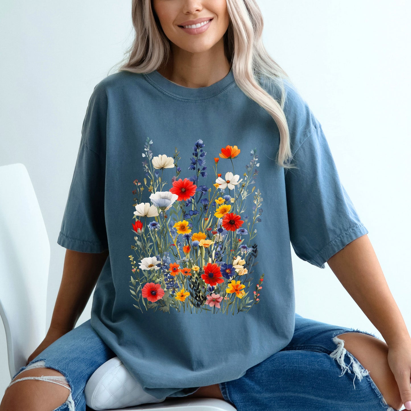 Blue And Red Wildflowers | Garment Dyed Tee