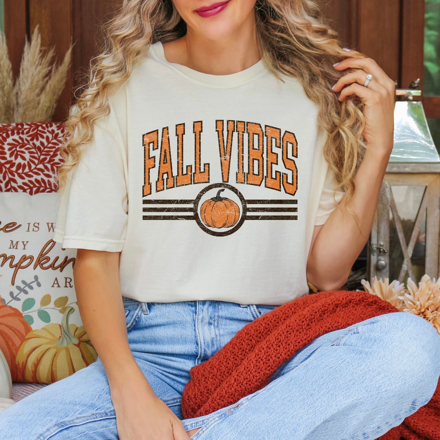 Fall Vibes Varsity Pumpkin | Garment Dyed Tee