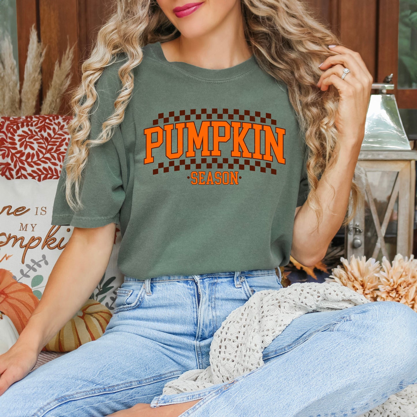 Checkered Arched Pumpkin Season | Garment Dyed Tee