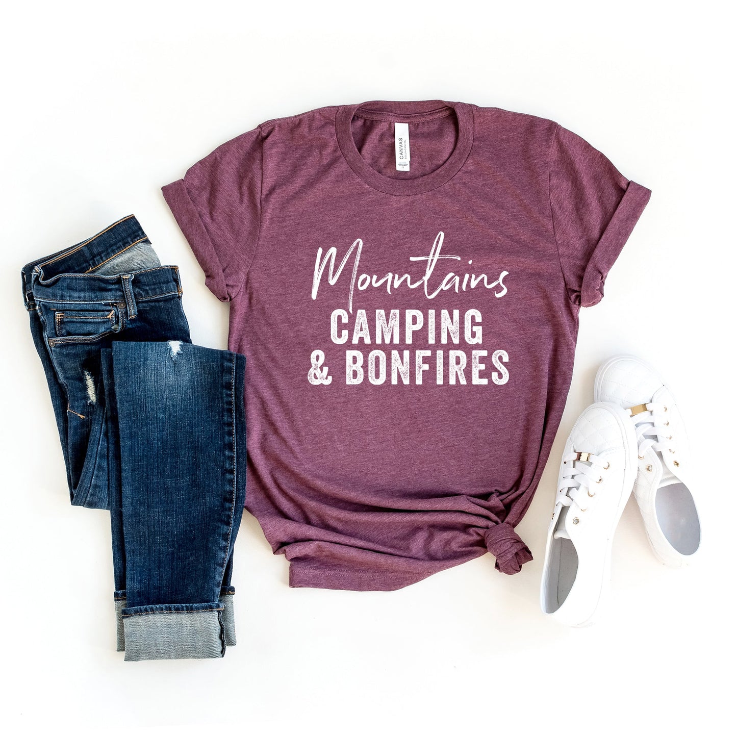 Mountains Camping And Bonfires | Short Sleeve Graphic Tee