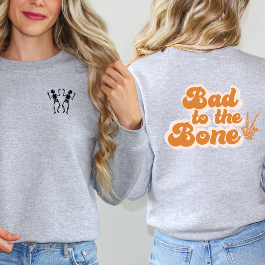 Bad To The Bone Hand - Two Dancing Skeletons | Sweatshirt | Front and Back Design