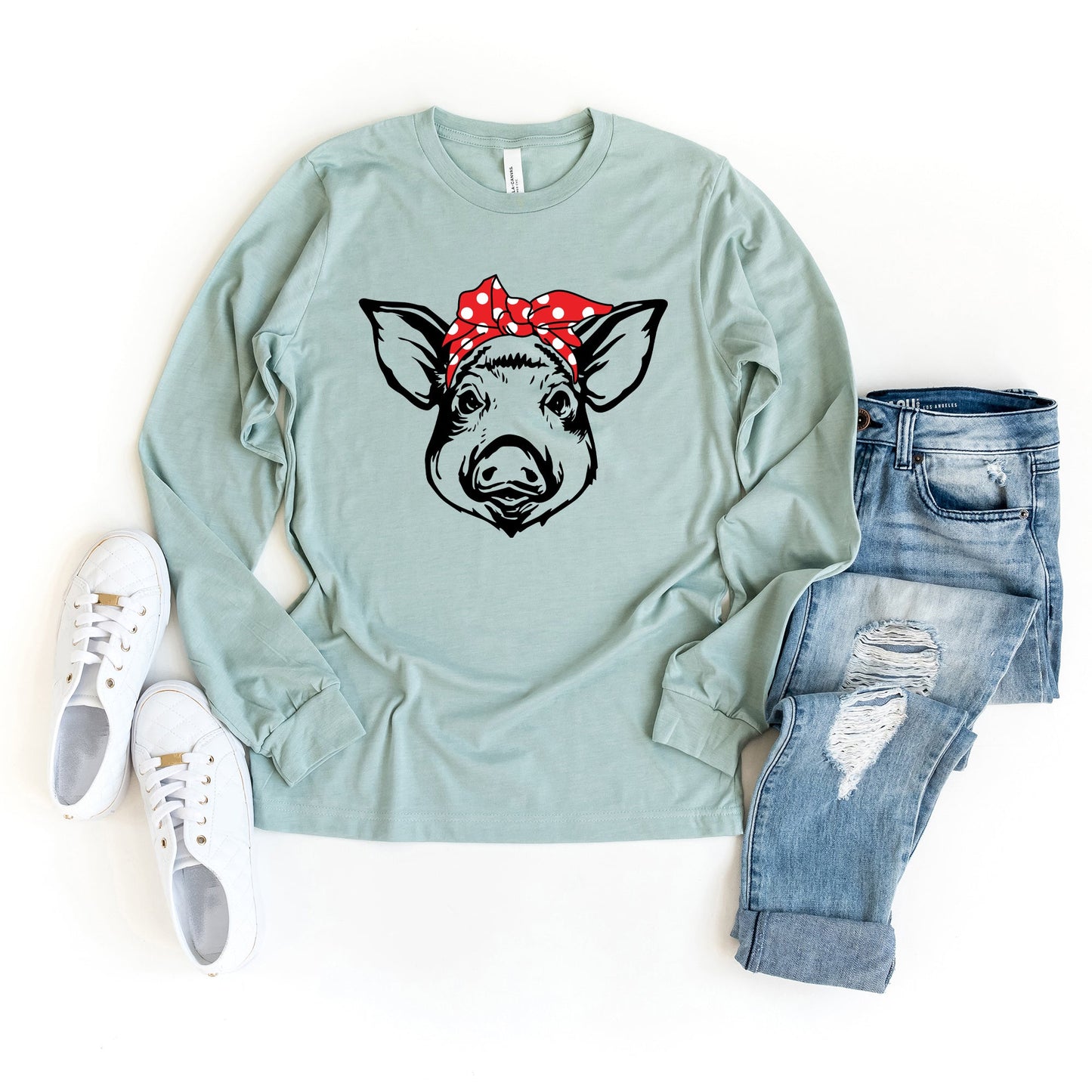 Pig and Bandana | Long Sleeve Crew Neck