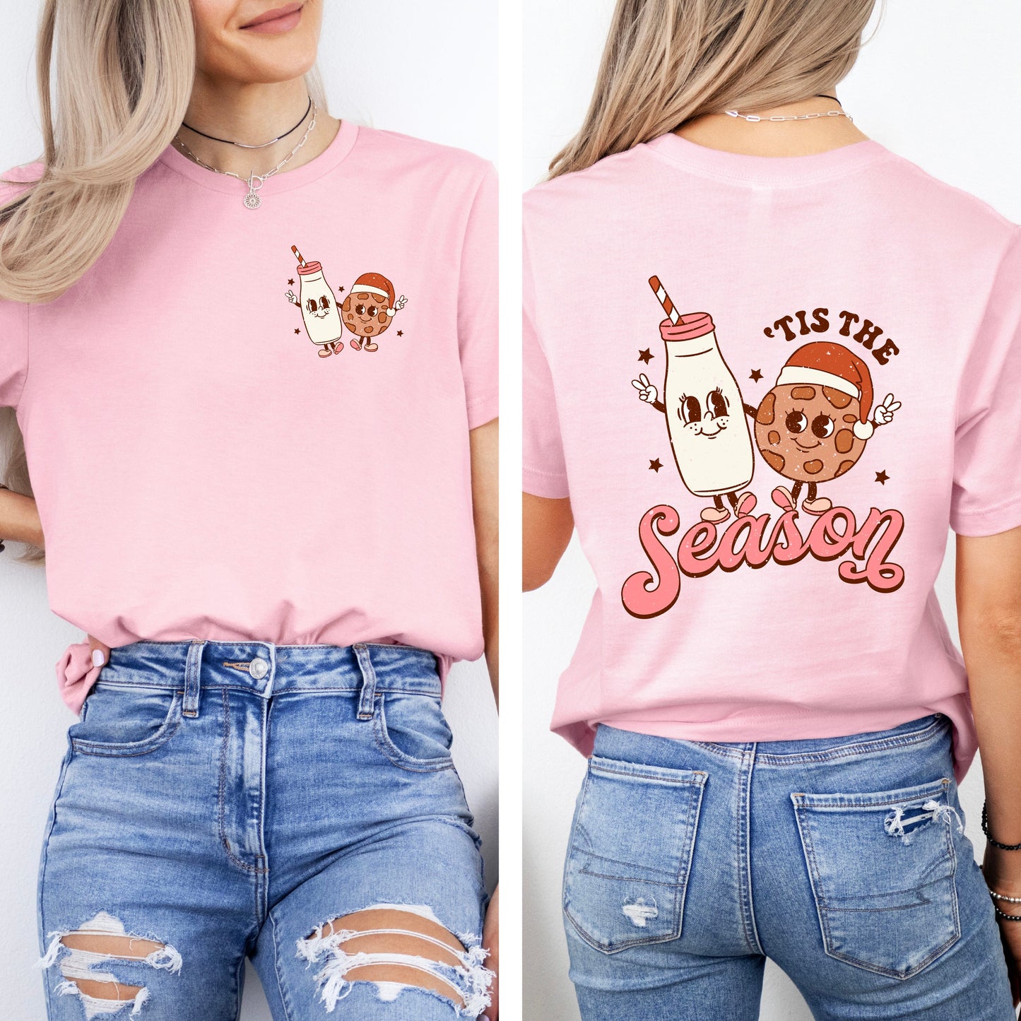 Tis The Season Milk And Cookies | Front & Back Short Sleeve Graphic Tee