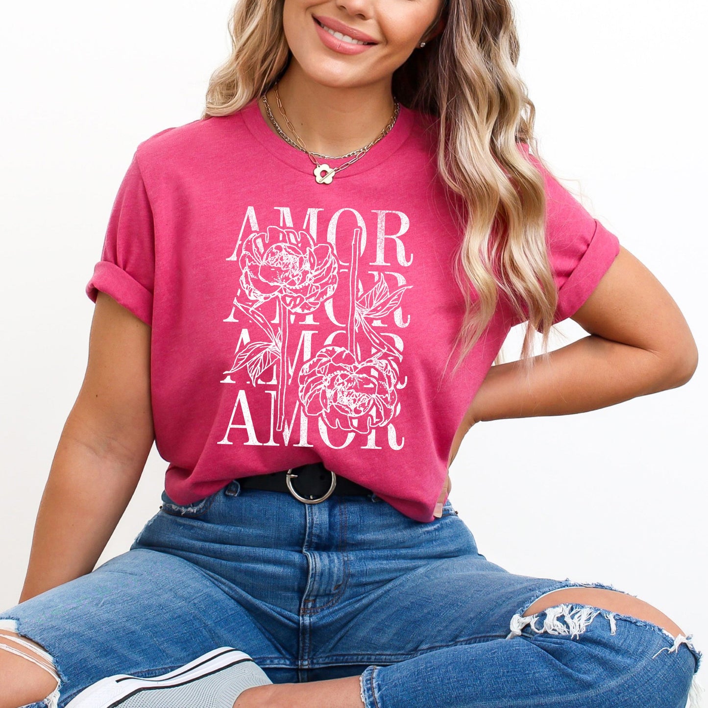 Amor Floral Grunge | Short Sleeve Crew Neck