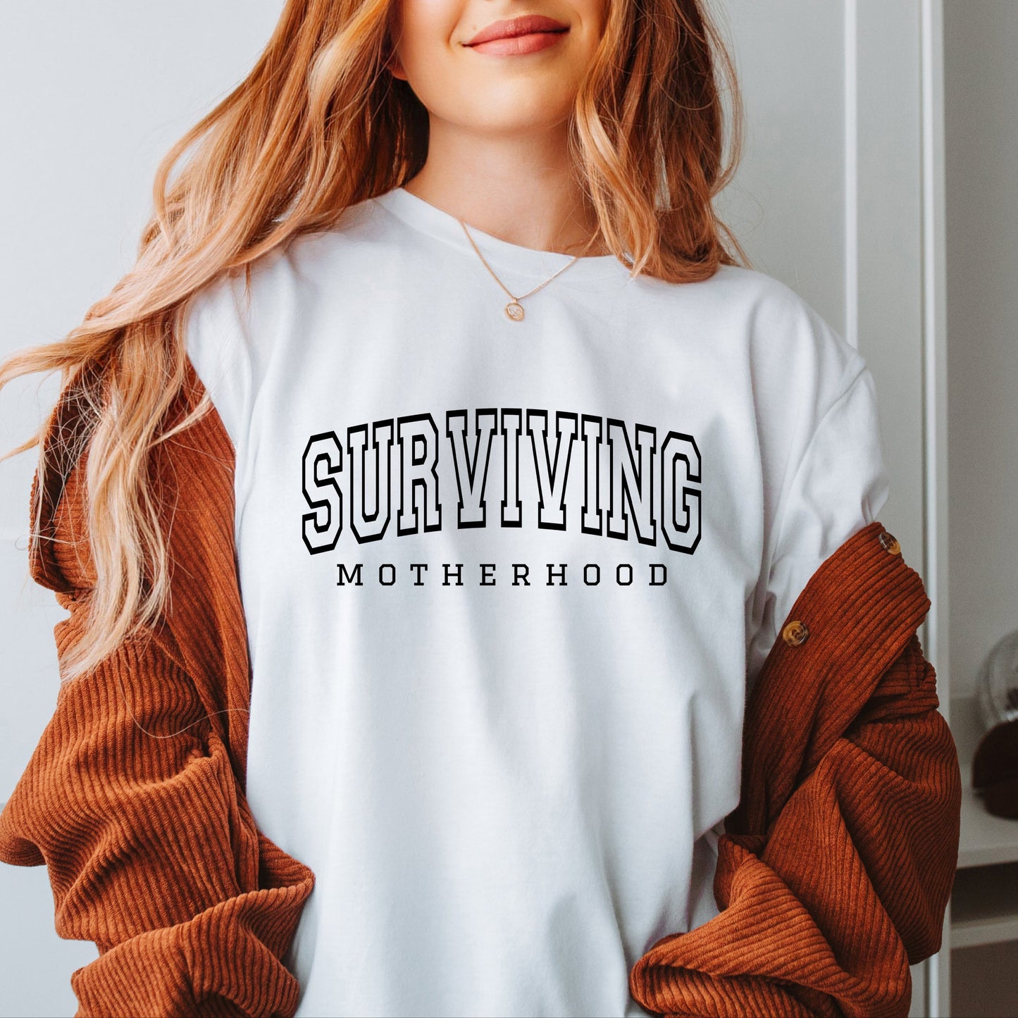 Varsity Surviving Motherhood | Short Sleeve Crew Neck