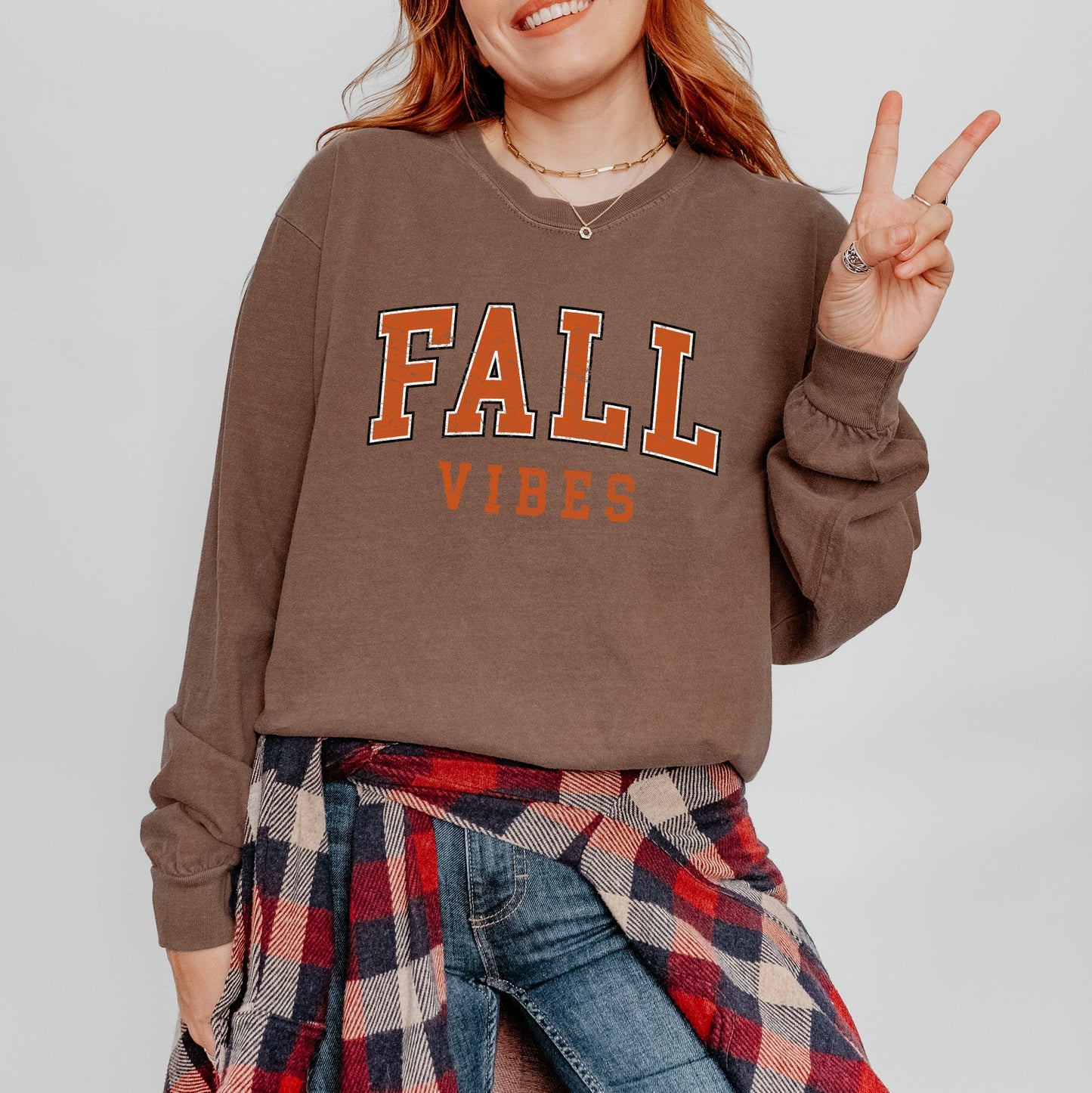 Fall Vibes Varsity Grunge | Garment Dyed Long Sleeve