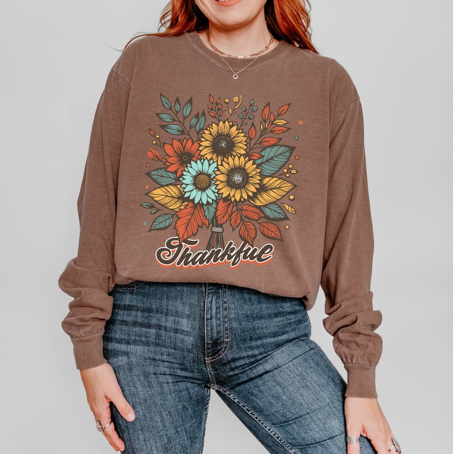 Thankful Flowers | Garment Dyed Long Sleeve