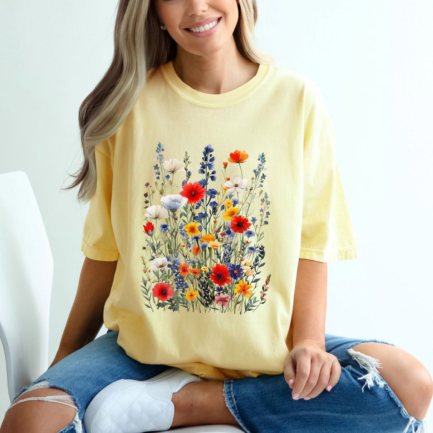 Blue And Red Wildflowers | Garment Dyed Tee