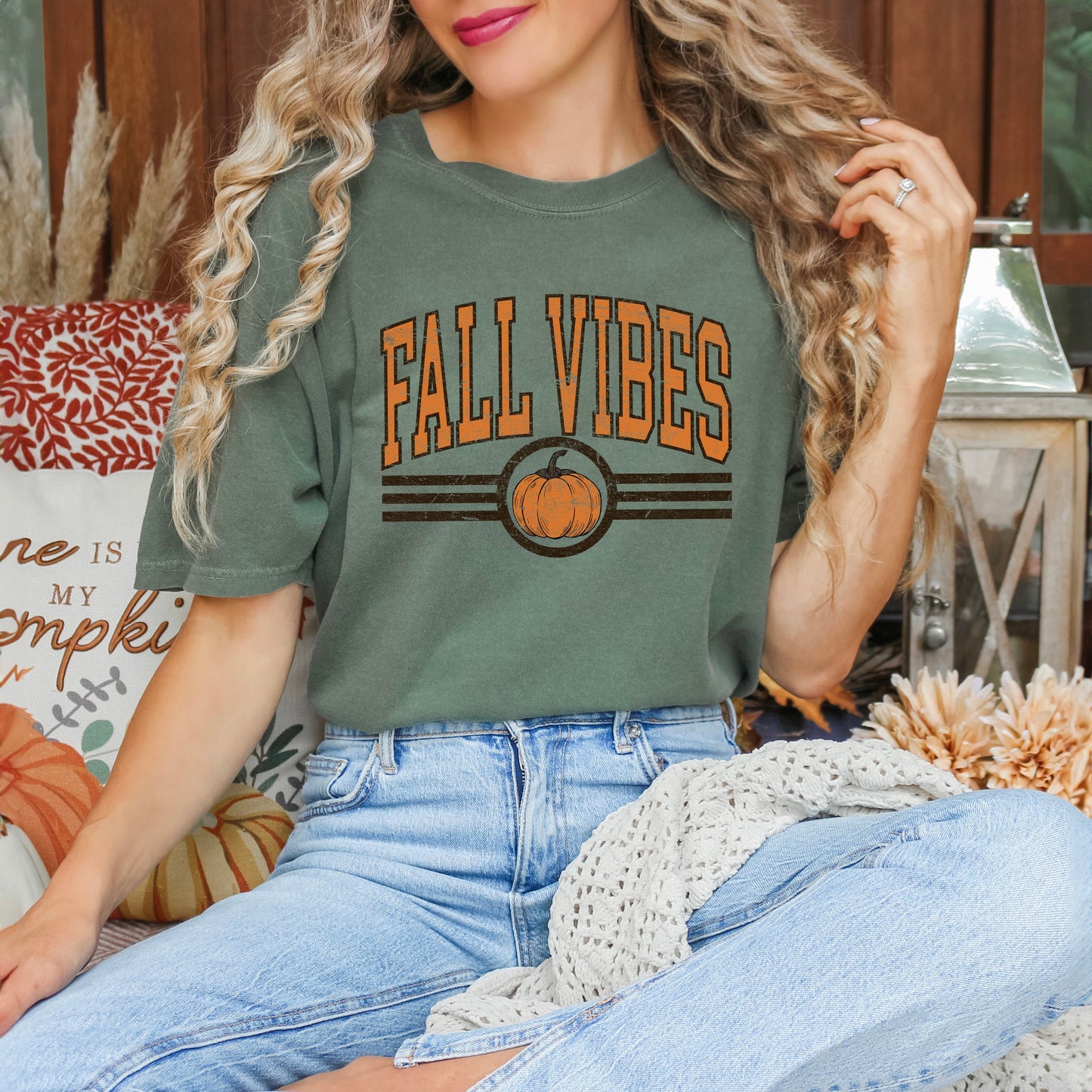 Fall Vibes Varsity Pumpkin | Garment Dyed Tee