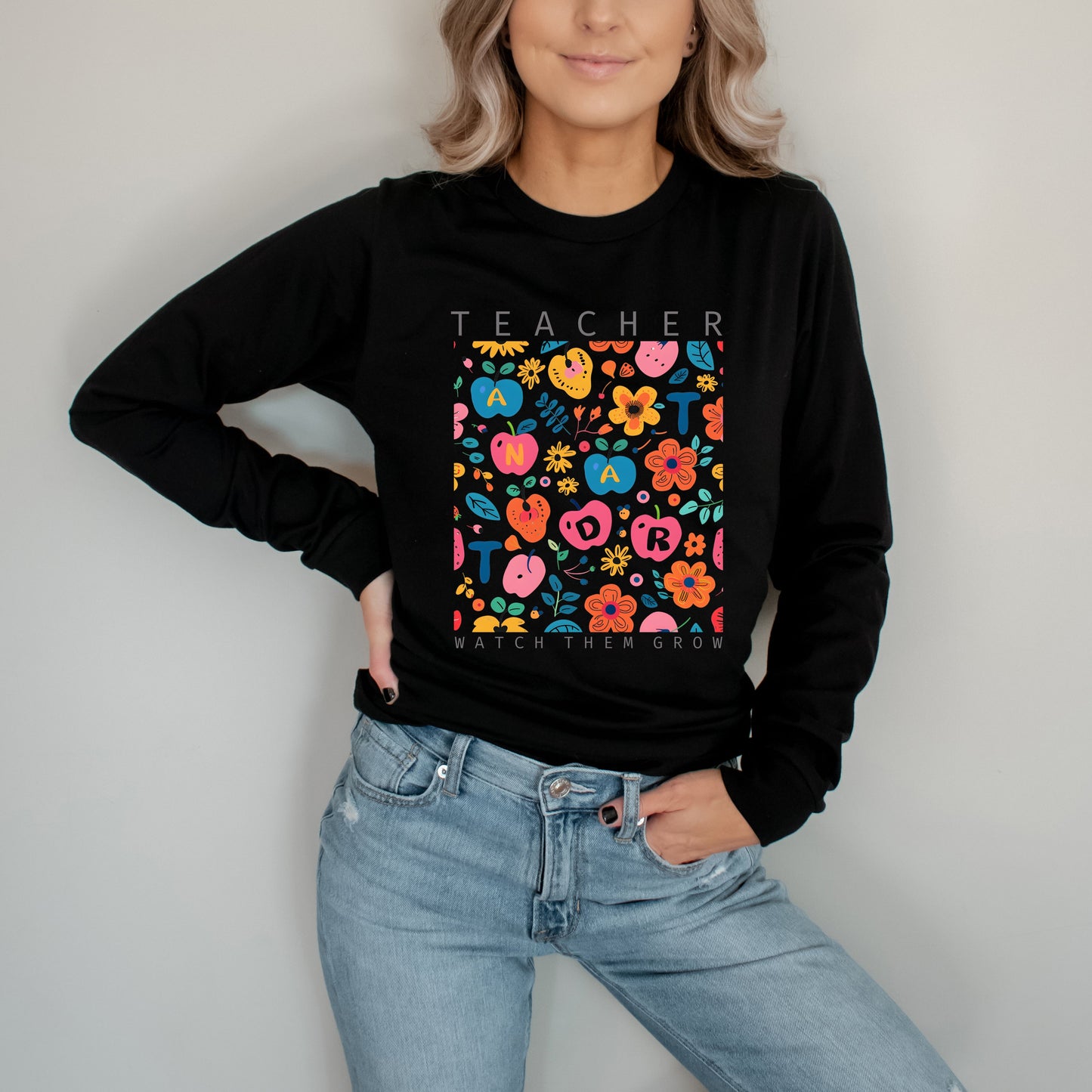 Teacher Watch Them Grow | Long Sleeve Crew Neck