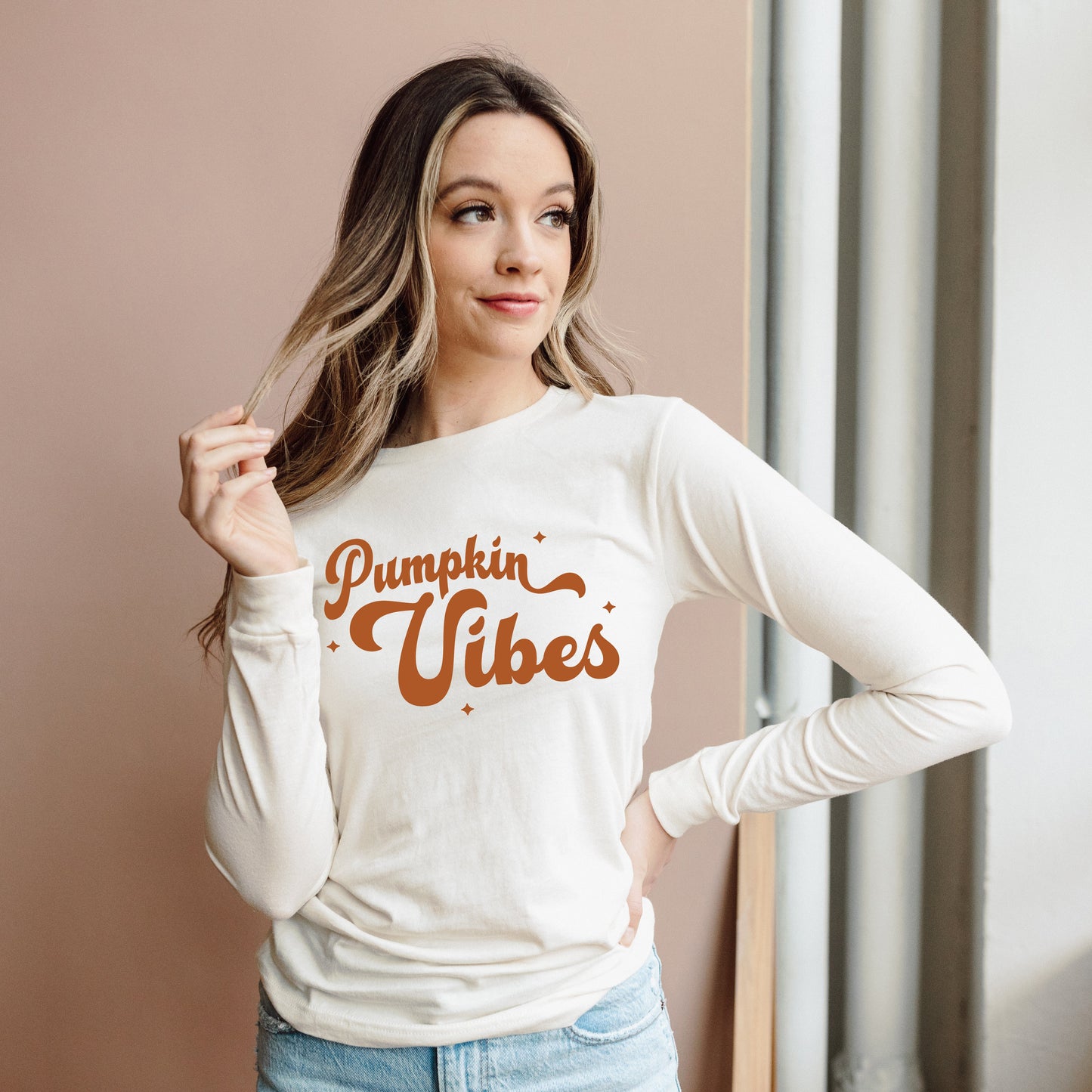 Pumpkin Vibes Stars | Long Sleeve Crew Neck