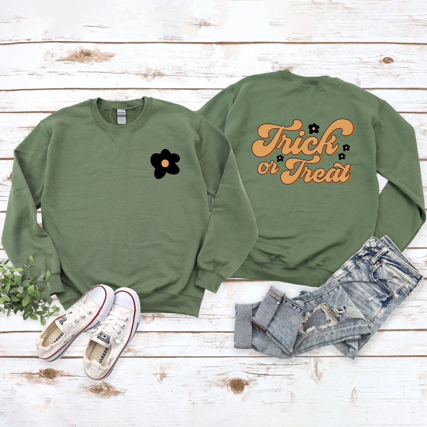 Trick Or Treat Flowers | Sweatshirt Front and Back Design