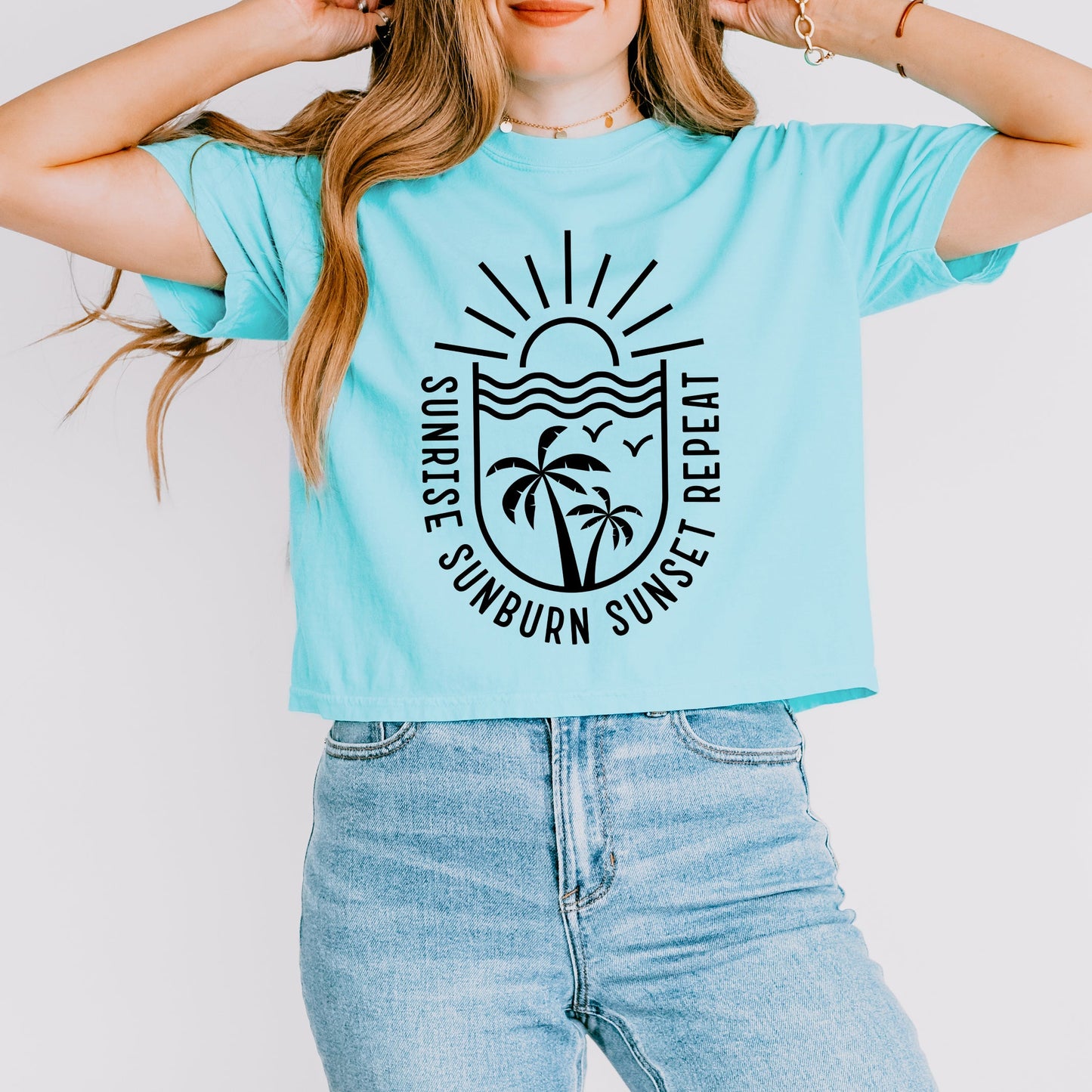 Sunrise Sunburn Sunset Repeat Beachscape | Relaxed Fit Cropped Tee