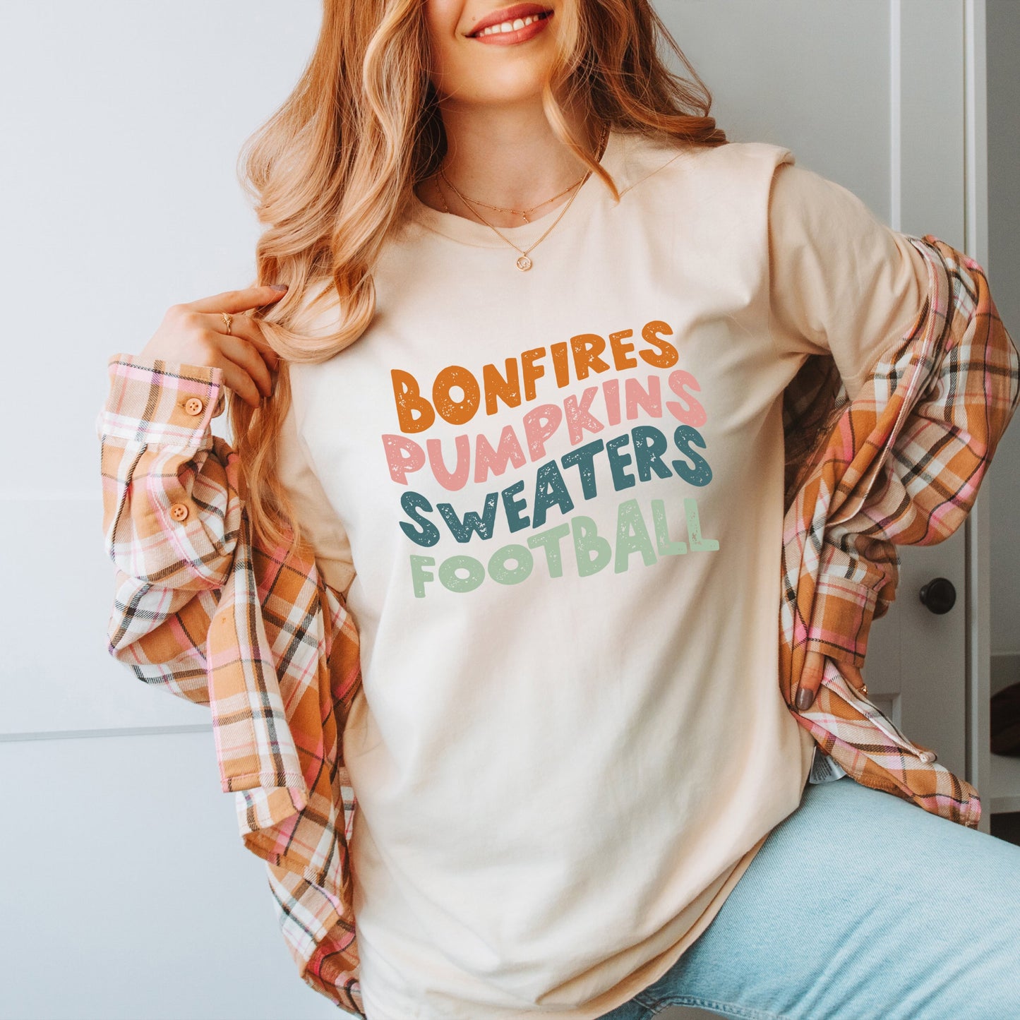 Bonfires Pumpkins Sweaters Football | Short Sleeve Graphic Tee