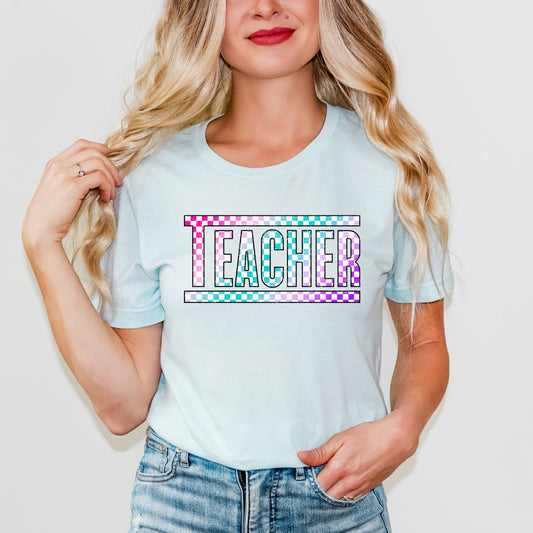 Teacher Checkered Colorful | Short Sleeve Graphic Tee