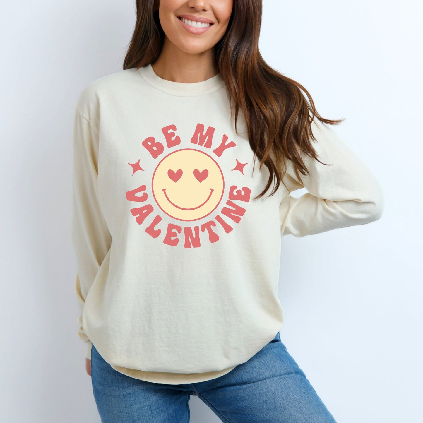 Valentine Yellow Smiley Face | Garment Dyed Long Sleeve