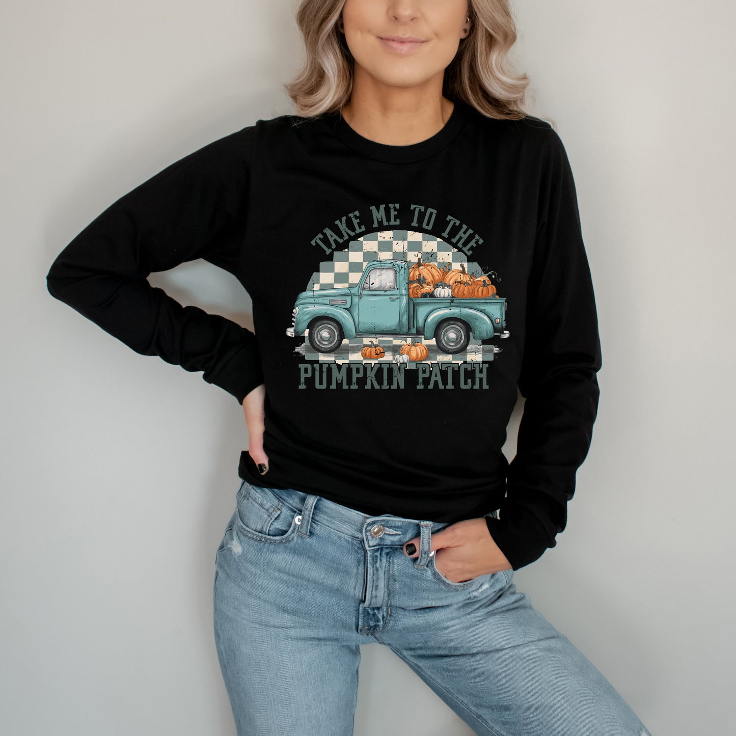 Pumpkin Patch Teal Truck | Long Sleeve Graphic Tee