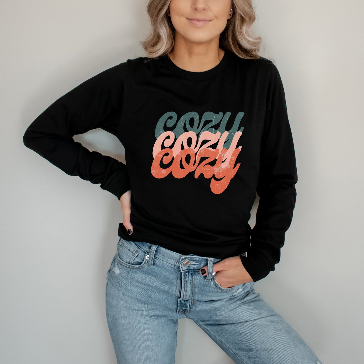 Retro Cozy Stacked Colorful | Long Sleeve Crew Neck