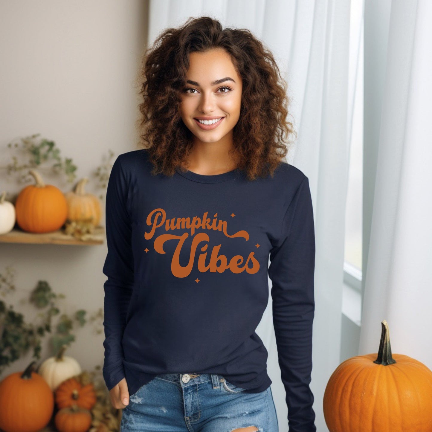 Pumpkin Vibes Stars | Long Sleeve Crew Neck