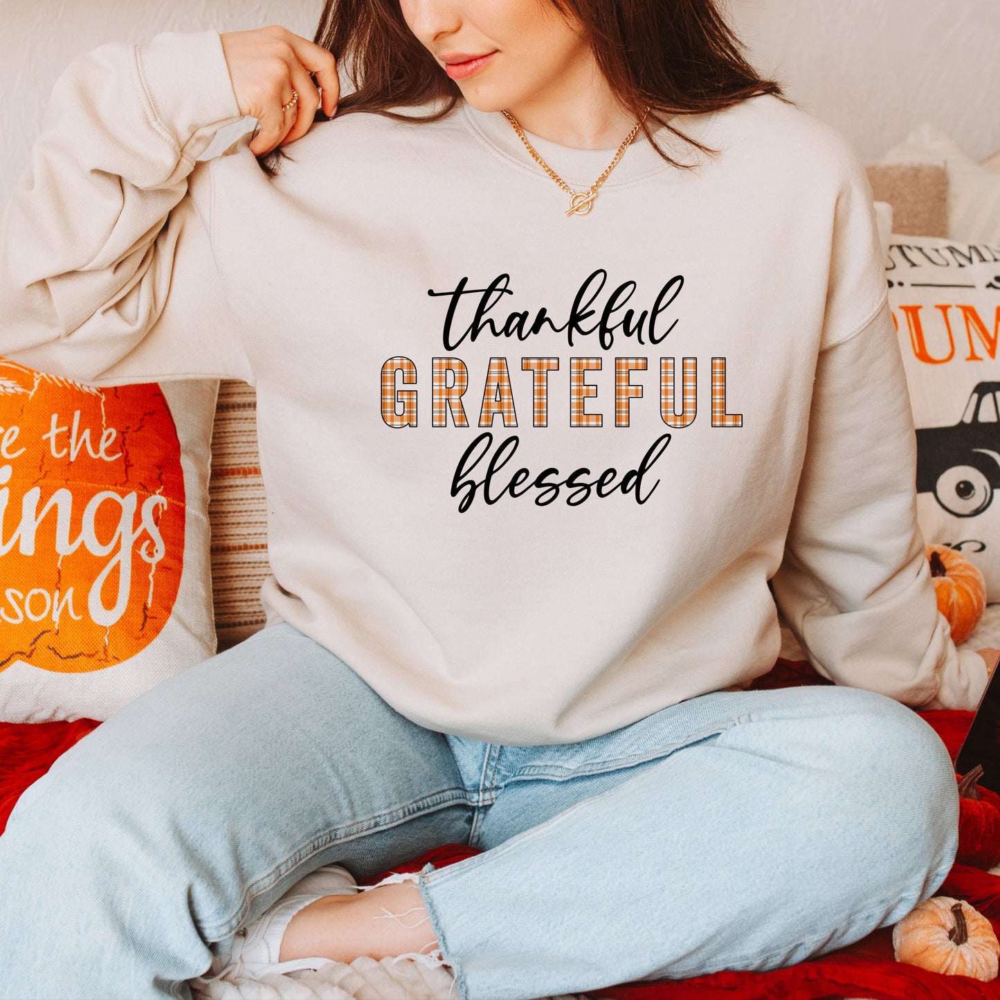 Thankful Grateful Blessed Plaid | Sweatshirt