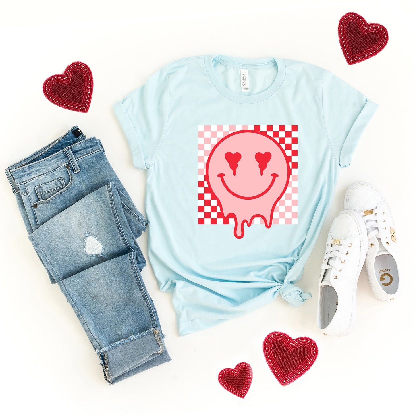 Valentine Smiley Checkered | Short Sleeve Graphic Tee