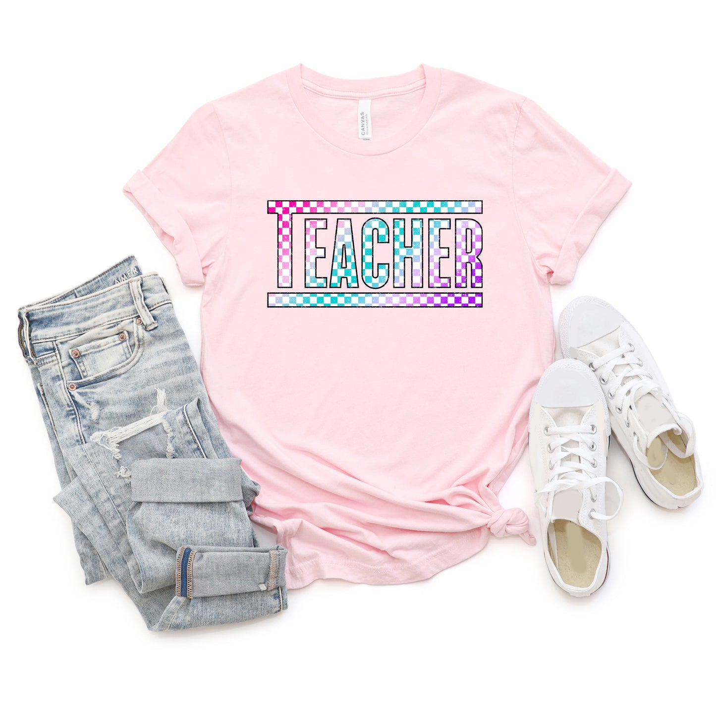 Teacher Checkered Colorful | Short Sleeve Graphic Tee