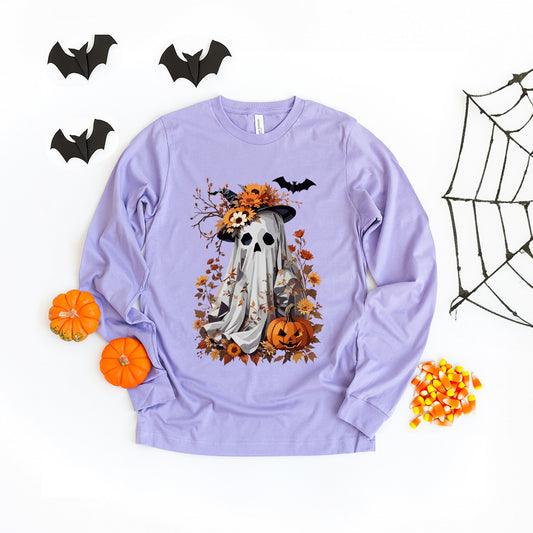 Floral Halloween Ghost | Long Sleeve Crew Neck