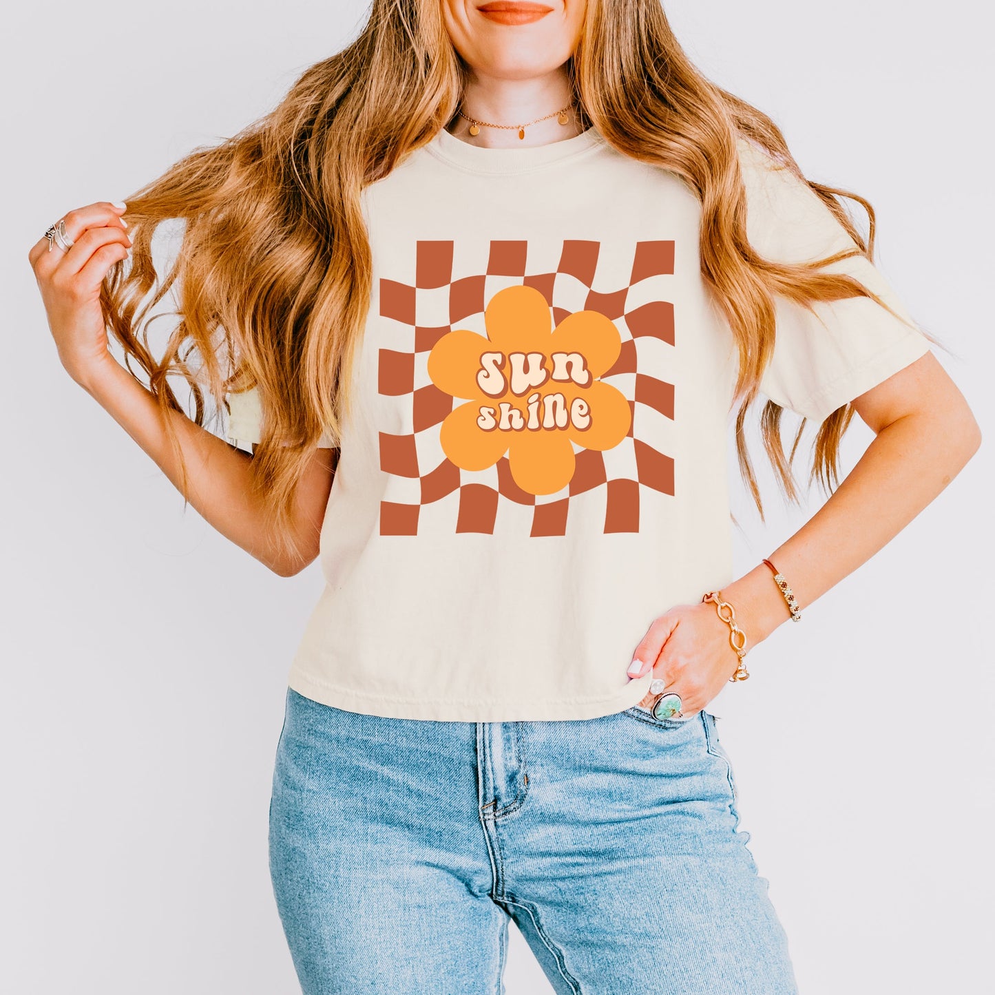 Sun Shine Checkered | Relaxed Fit Cropped Tee