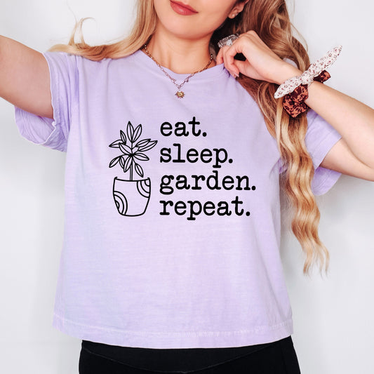 Eat Sleep Garden Repeat | Relaxed Fit Cropped Tee