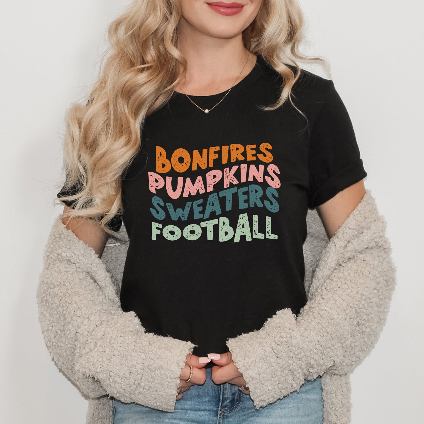 Bonfires Pumpkins Sweaters Football | Short Sleeve Graphic Tee